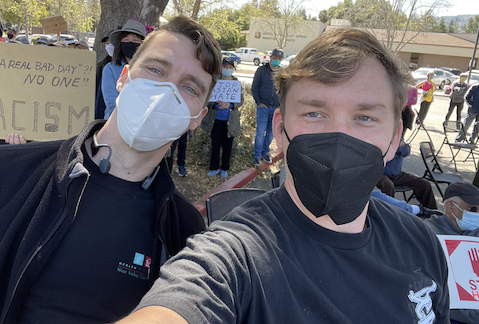 Josh Selo and Patrick Ahrens in face masks