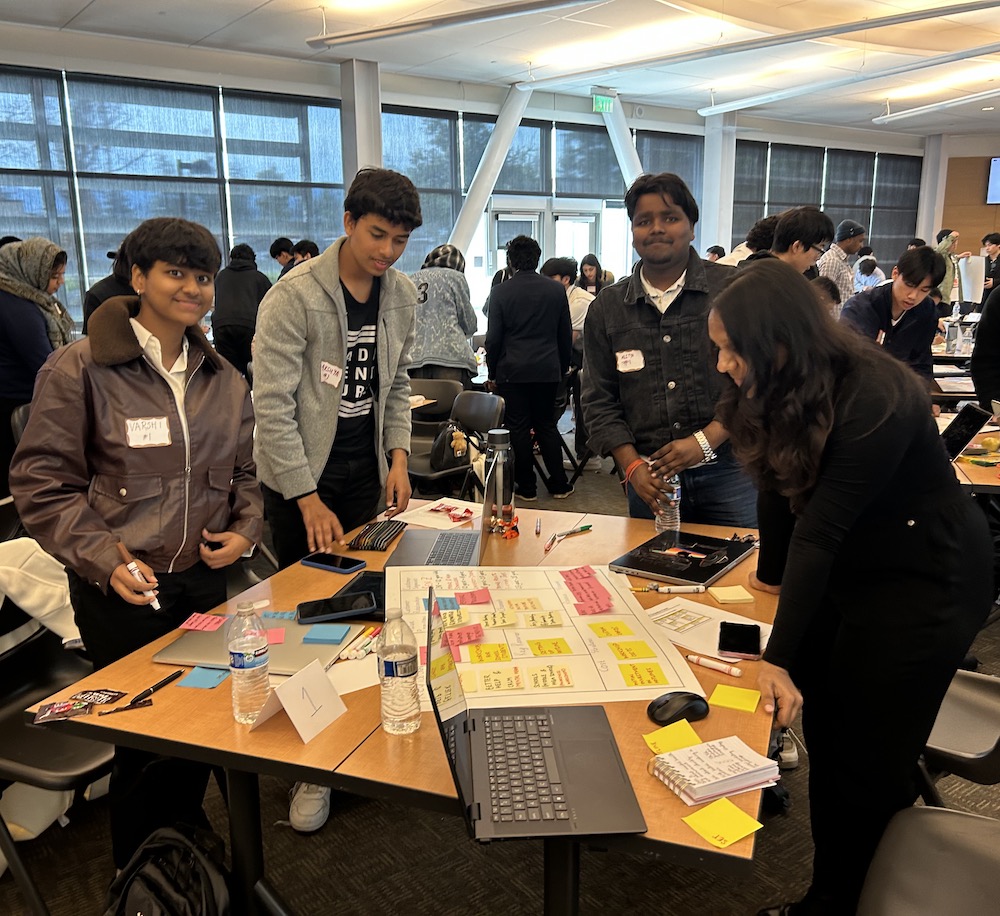 students working around table